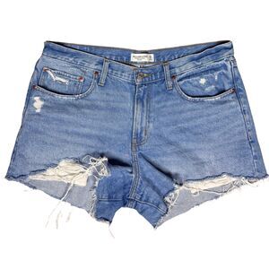 Abercrombie & Fitch Shorts Womens‎ Boyfriend Medium Wash Sz 32/14 Distressed Y2K
